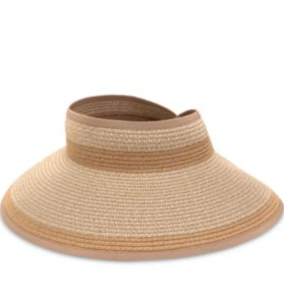 INC International Concepts Two-Tone Straw Visor - Natural, Tan - Picture 1 of 12